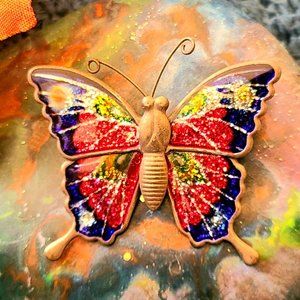 Vintage Multi-colored Butterfly Brooch - Beautiful- Made in Taiwan